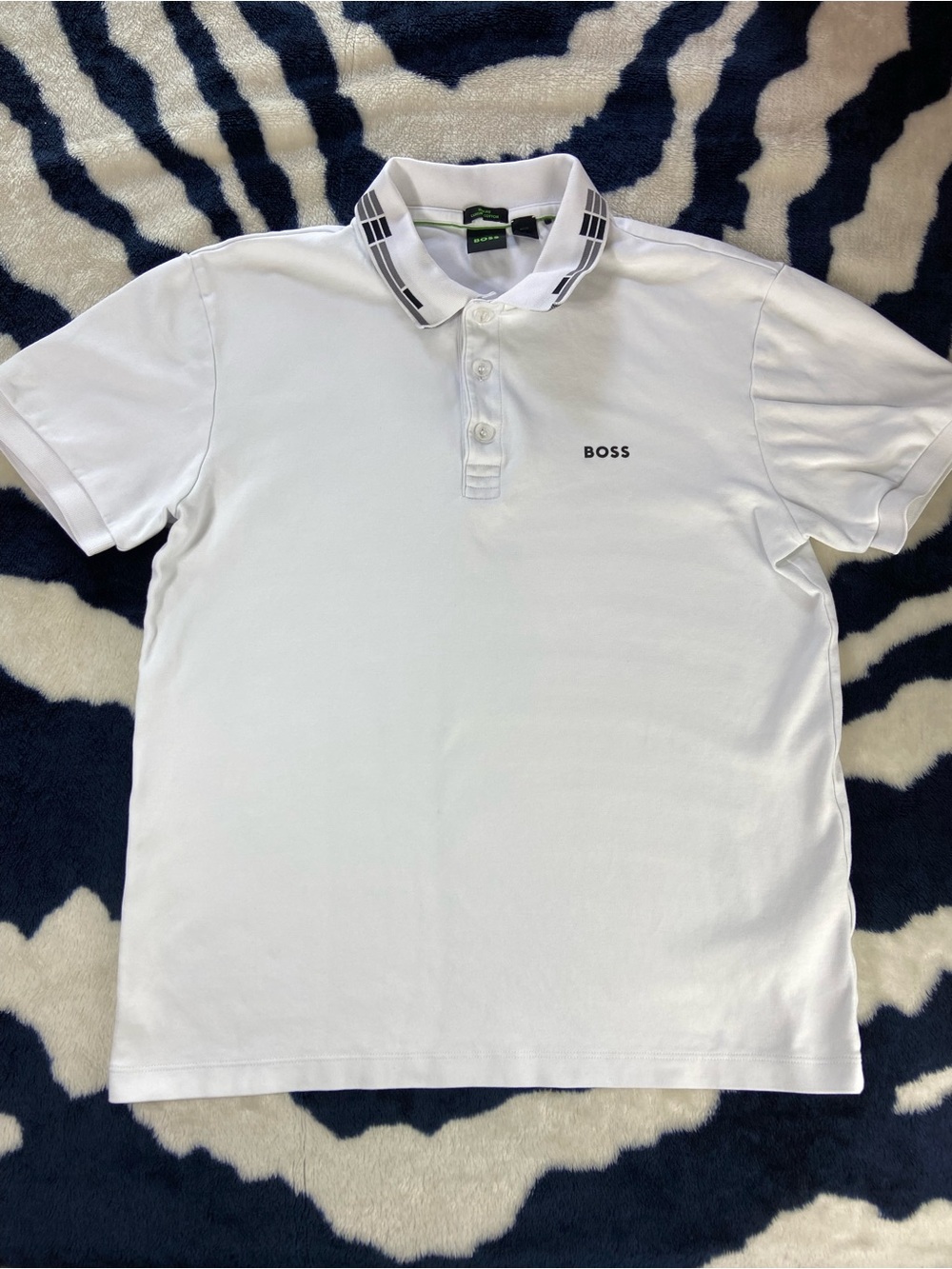 Boss Paule White Polo Shirt Collared Logo Contrast Collar Trim Mens M/L Slim Fit